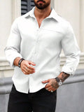 Men Spring And Summer Solid Color Loose Casual Long-Sleeved Shirt White Color